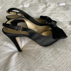 B.P. Black Satin Heels with Bow
